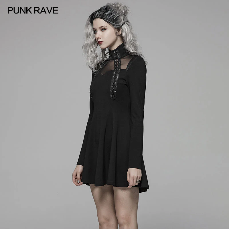 WQ-415 PUNK High Neck Long Sleeve Dress For Women - Image 2