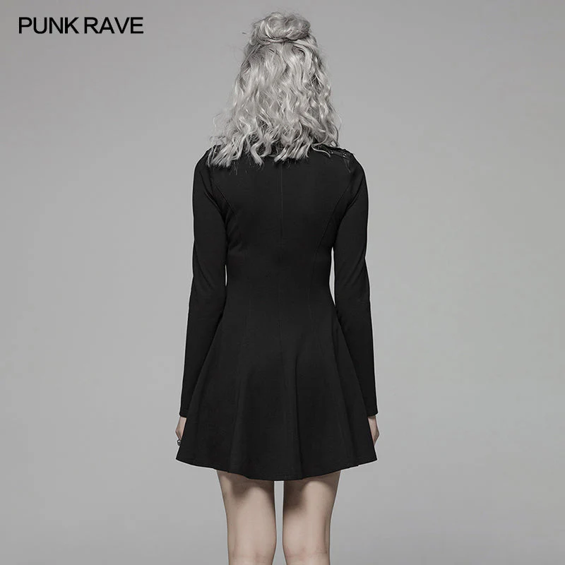 WQ-415 PUNK High Neck Long Sleeve Dress For Women - Image 3