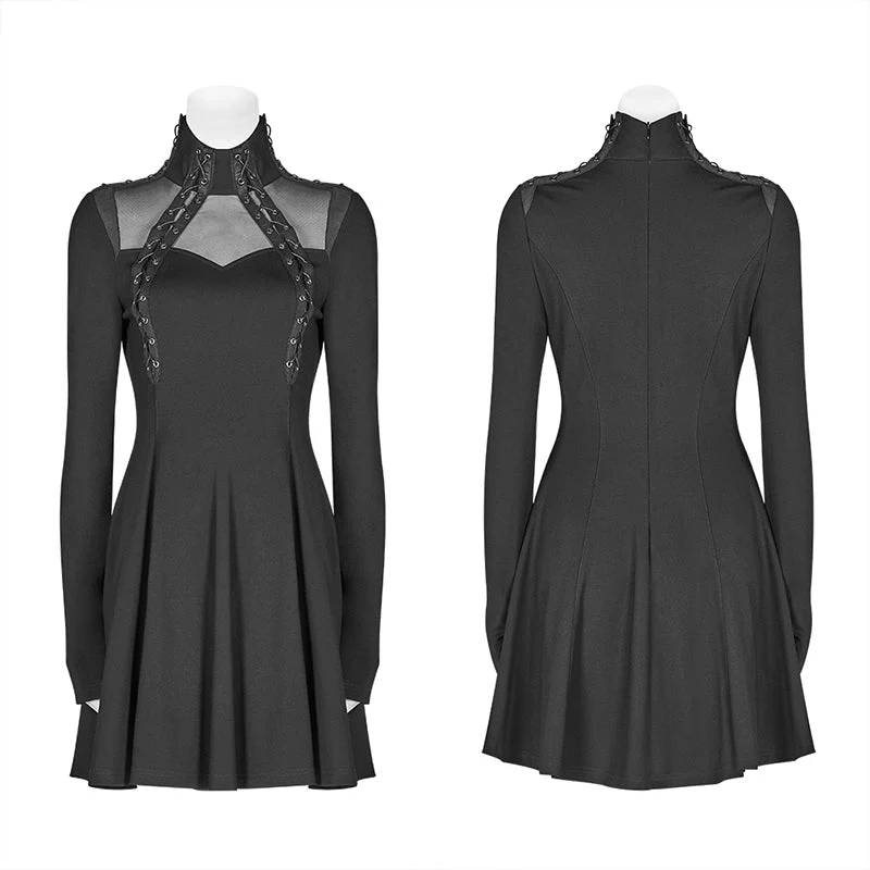 WQ-415 PUNK High Neck Long Sleeve Dress For Women - Image 4