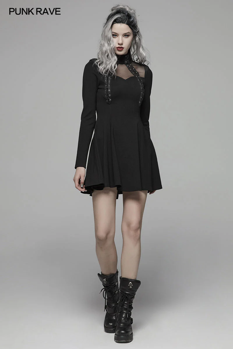 WQ-415 PUNK High Neck Long Sleeve Dress For Women - Image 6