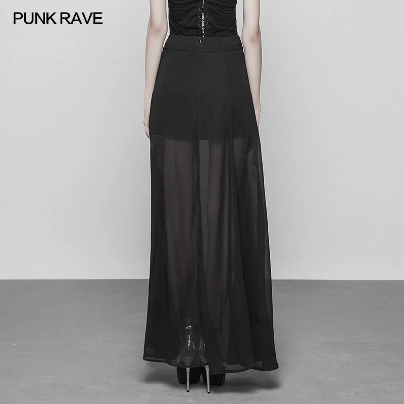 OPQ-357 Punk High Waist Chiffon Translucent Long Split Skirt - Image 3