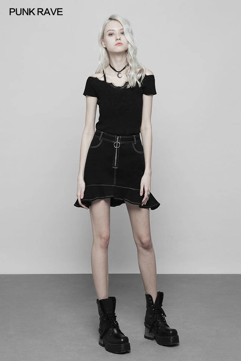 OPM-097 Punk Lace V-collar Back Cross Strap Knitted Sweater T-shirt - Image 6