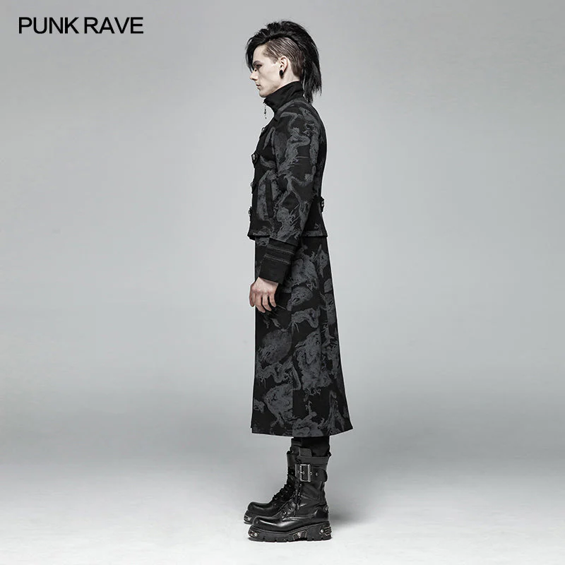 WY-1004 Punk Mens Dragon Totem Detachable Coat - Image 2
