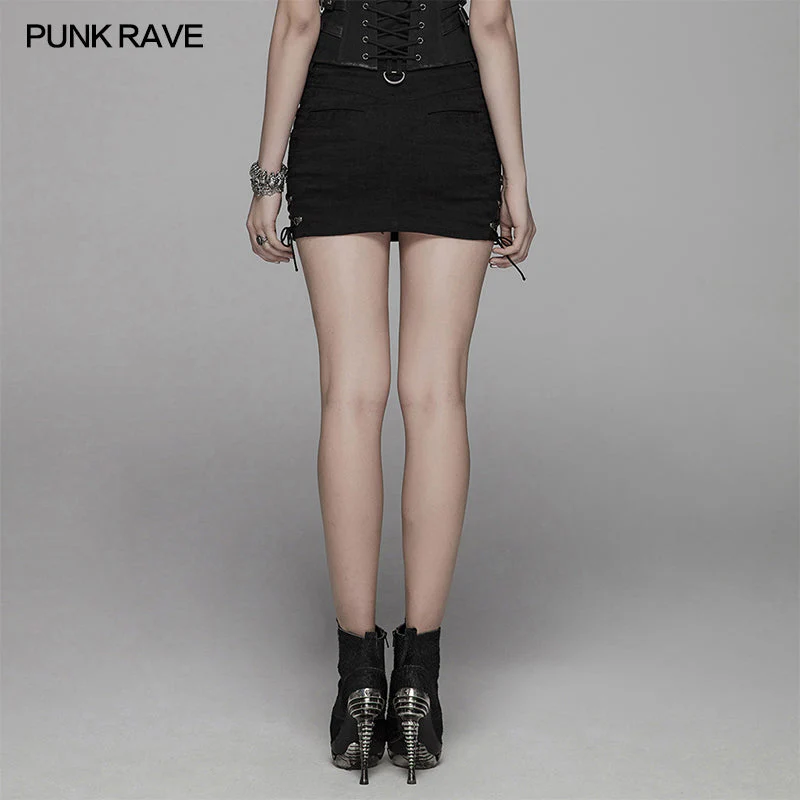WQ-427 Punk Metal Mini Half Skirt With Two Sides Lace-up Design - Image 3