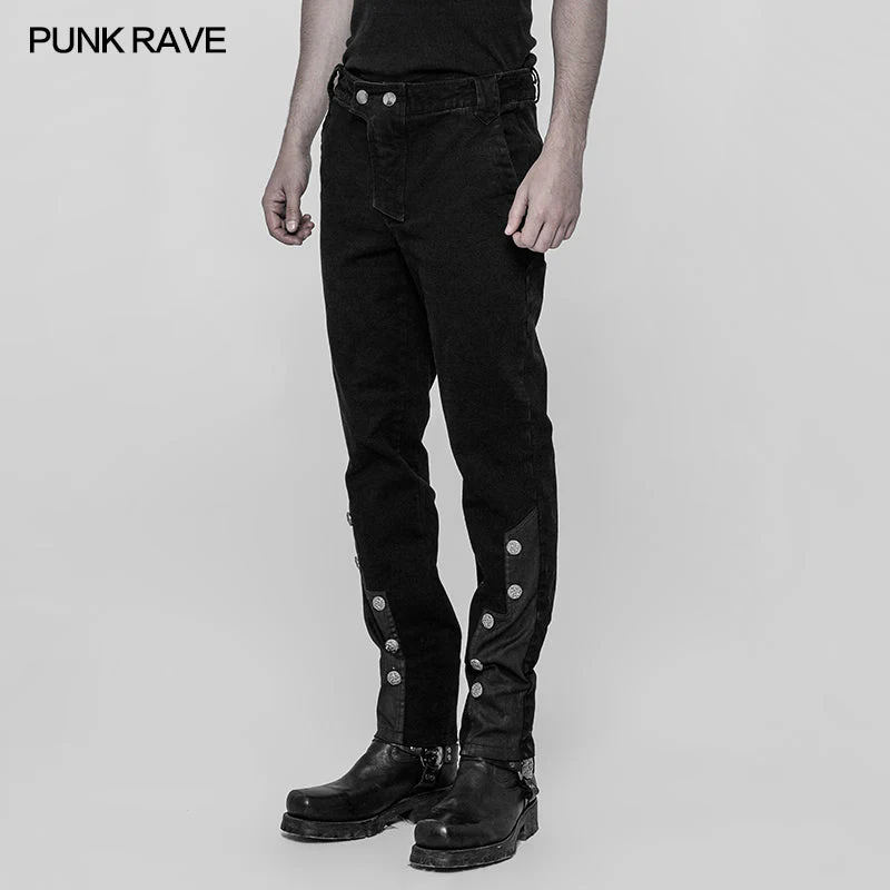 WK-334 Punk Metal Pattern Buttons Splicing Pants Mens Uniform Trousers - Image 2