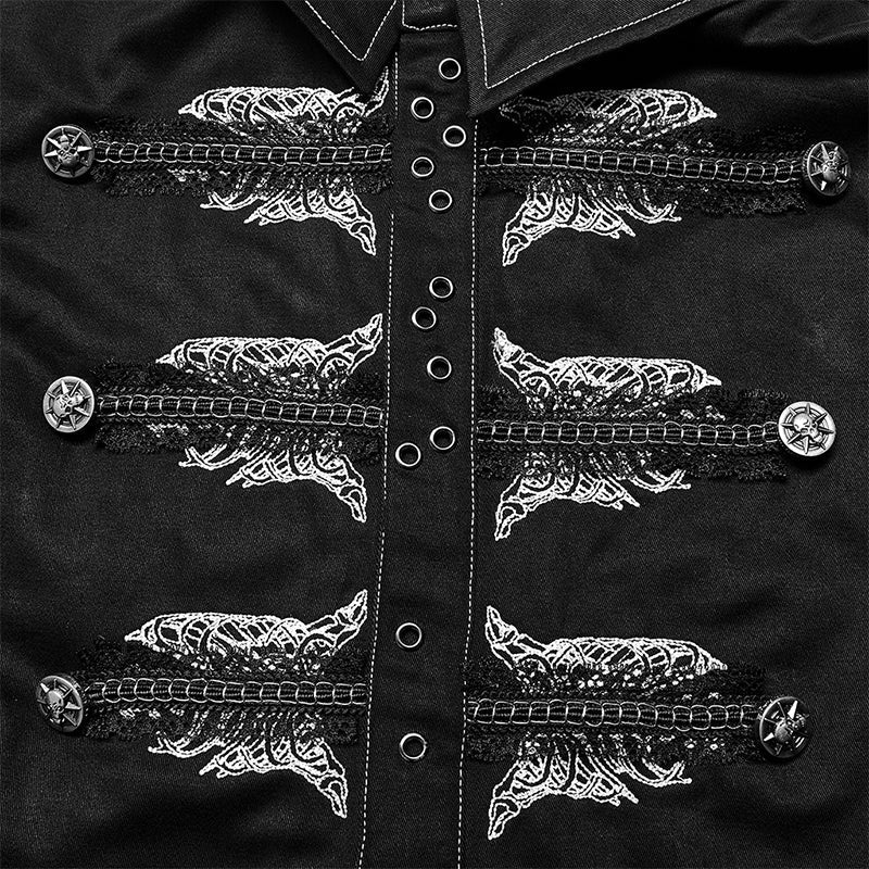 WY-1368XCM Punk personalized skull Embroidery Shirt - Image 5