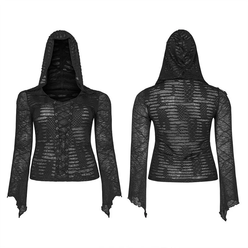 DT-666TCF Punk perspective printed hooded T-shirt - Image 4