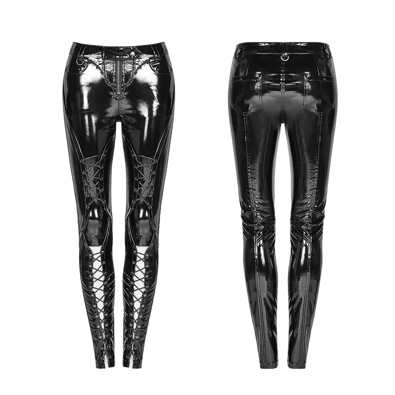 WK-343 Punk Pressure Adhesive Faux Leather Woven Trousers - Image 9