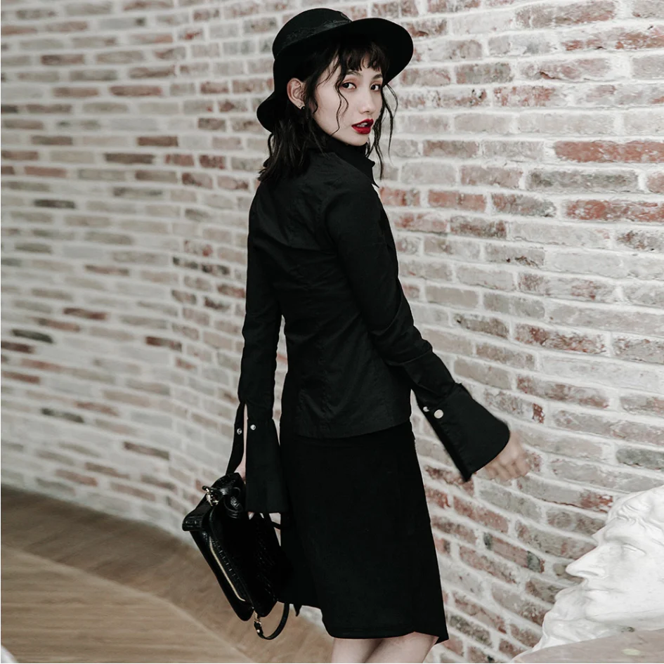 OPY-244CCF PUNK RAVE daily life black fashion designer lady casual blouse - Image 3