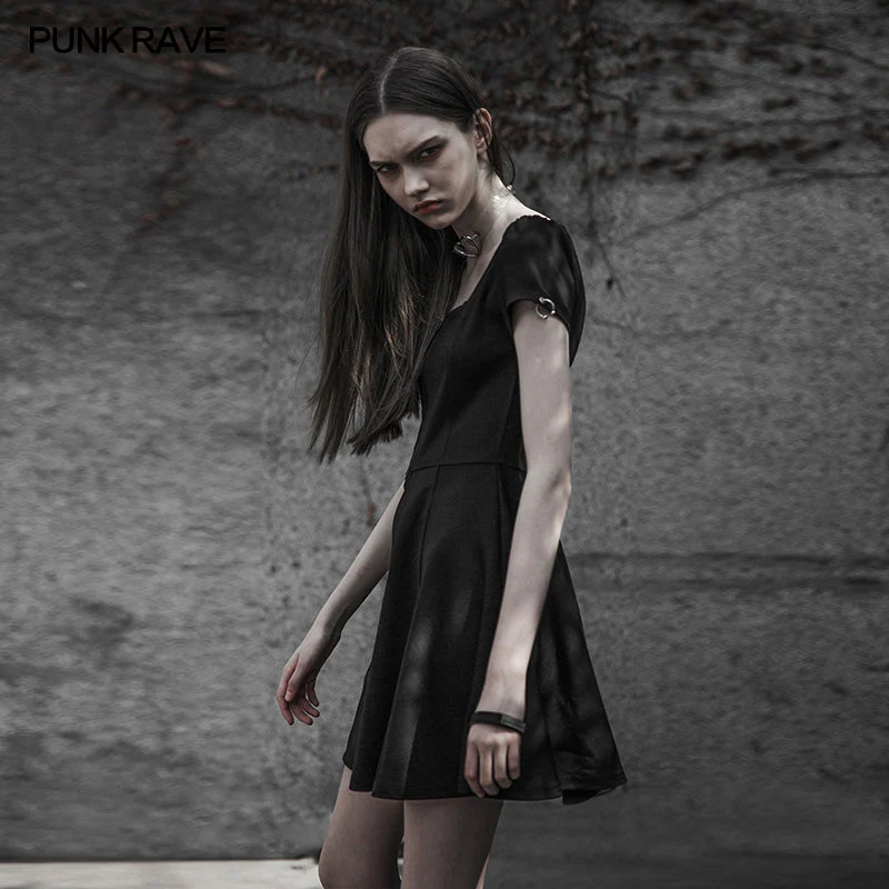 OPQ-320 Punk Rave Square Collar Short Sleeve Knitted Dress - Image 2