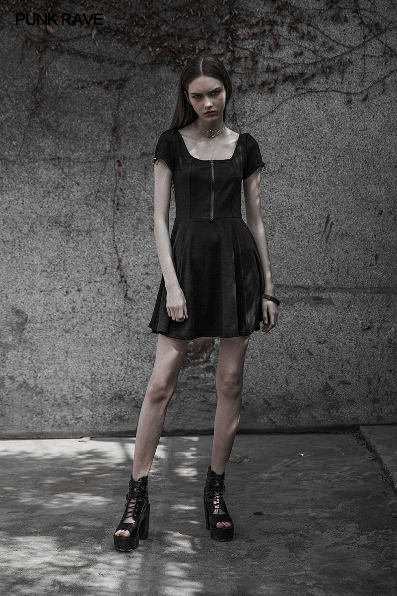 OPQ-320 Punk Rave Square Collar Short Sleeve Knitted Dress - Image 6