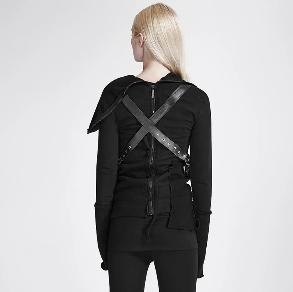 Y-680 PUNK RAVE Street Decadent Thread Stitching More Layers Knitted Sweater With Hood - Image 3