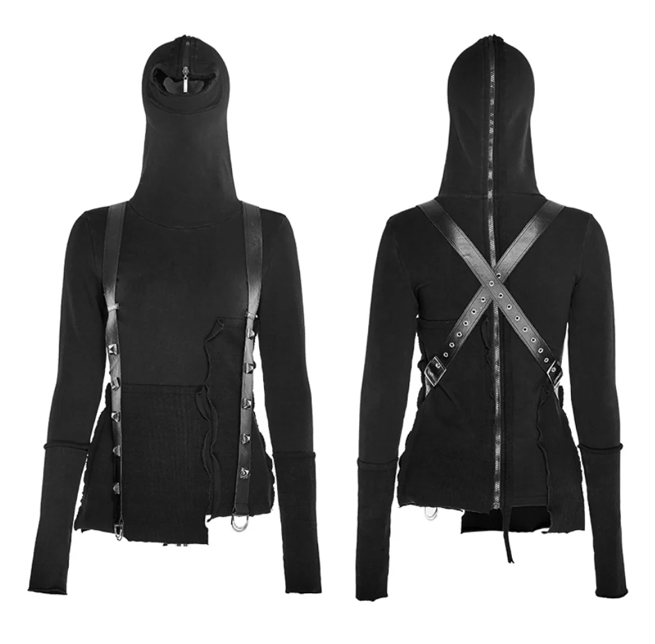 Y-680 PUNK RAVE Street Decadent Thread Stitching More Layers Knitted Sweater With Hood - Image 4