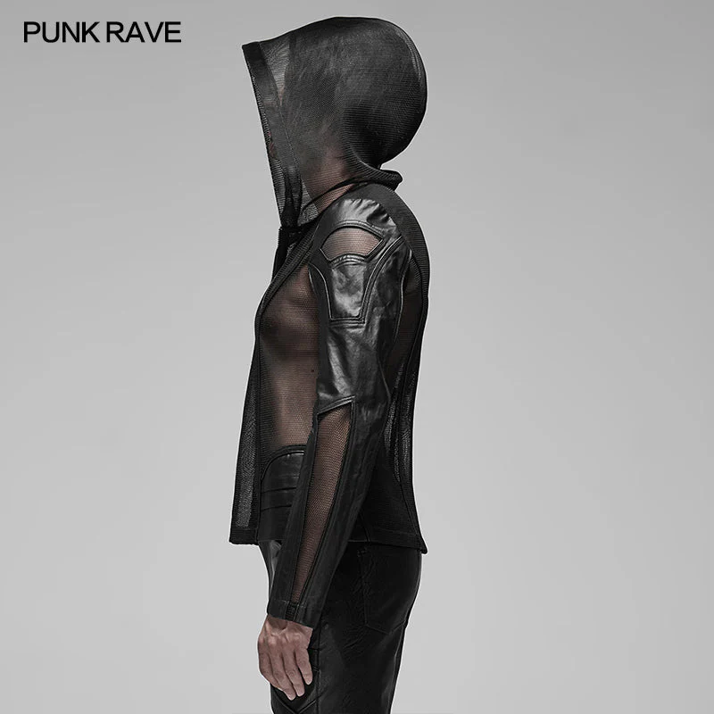 Punk Rave WY-1155XDM Punk Mesh Hoodie Short Hooded Coat - Image 3