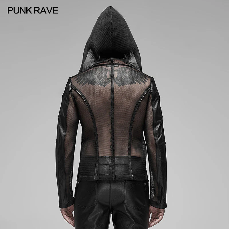 Punk Rave WY-1155XDM Punk Mesh Hoodie Short Hooded Coat - Image 4