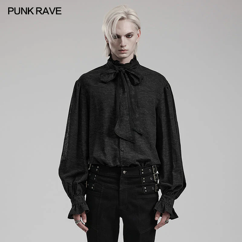 Punk Rave WY-1540CCM Standing Collar Mens Jacquard  Goth Shirt - Image 6