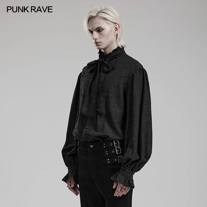 Punk Rave WY-1540CCM Standing Collar Mens Jacquard  Goth Shirt - Image 7