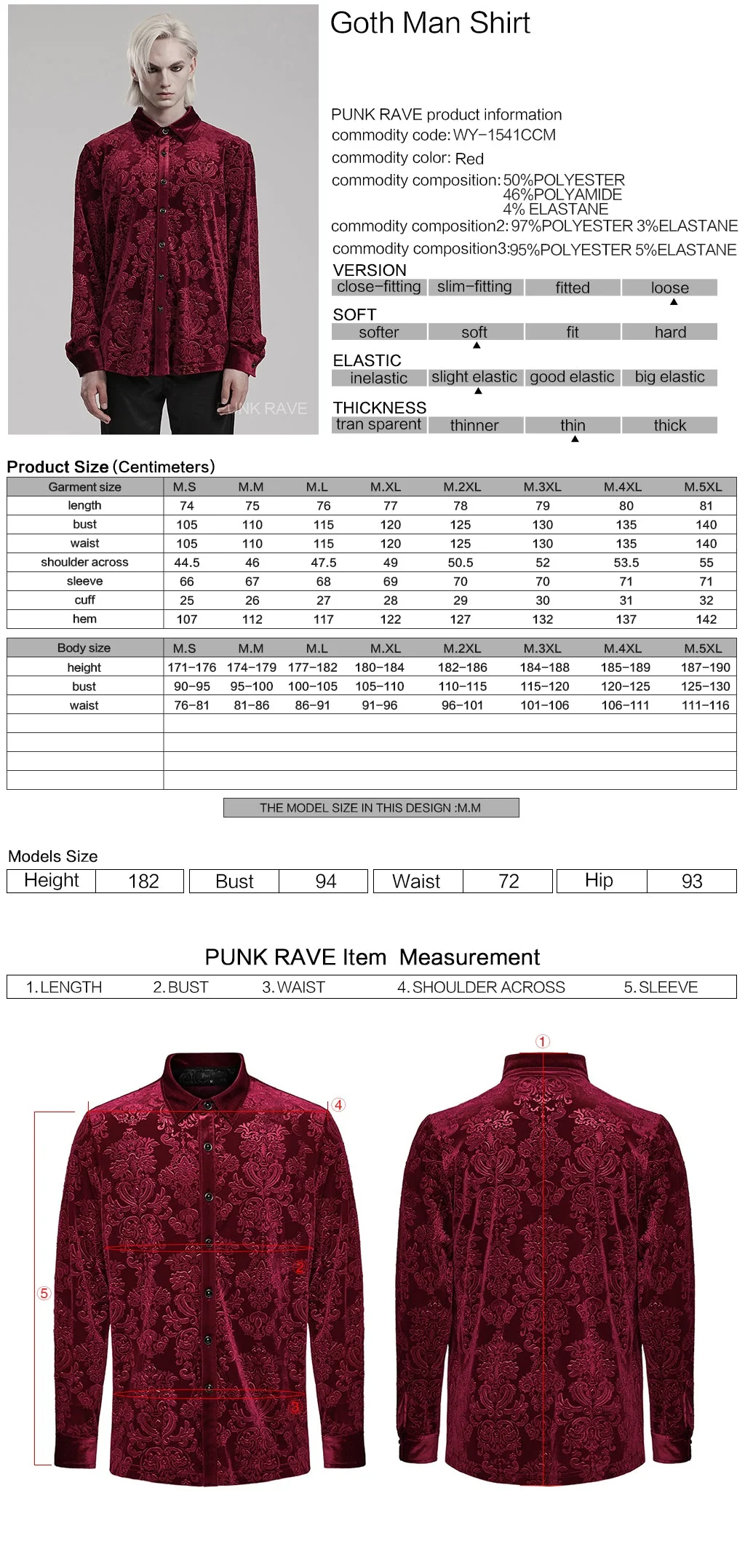 Punk Rave WY-1541CCM Eye-Catching Patterns Gorgeous Goth Man Shirt - Image 6