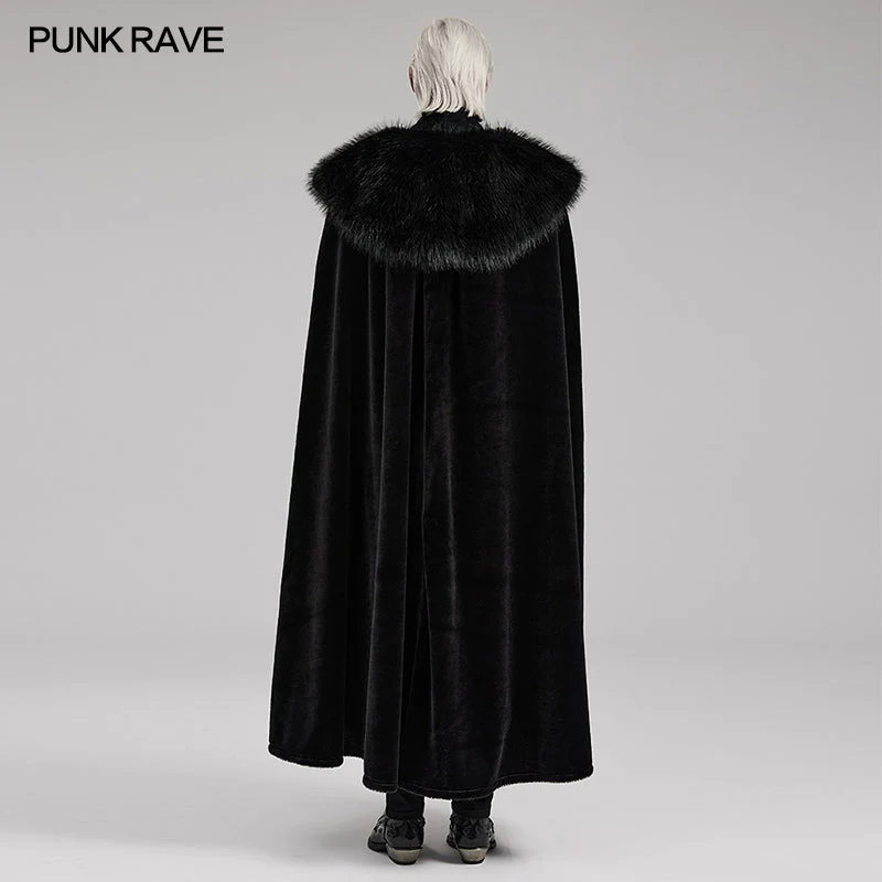 Punk Rave WY-1557DPM Warm Fur Collar Handsome Mens Goth Cloak - Image 3