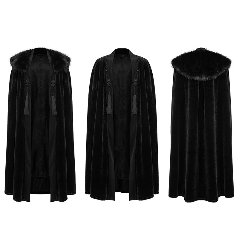 Punk Rave WY-1557DPM Warm Fur Collar Handsome Mens Goth Cloak - Image 4