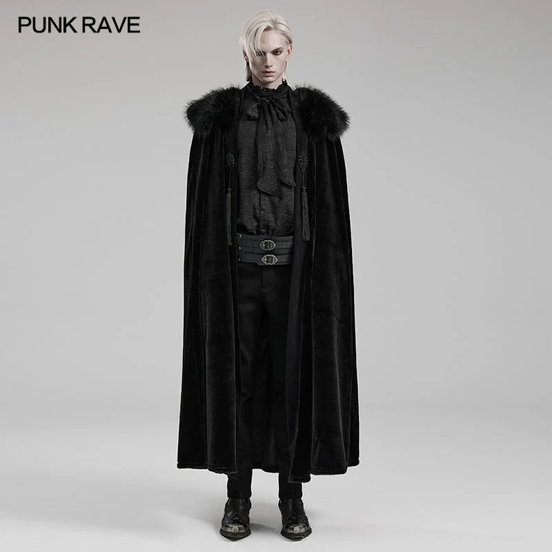 Punk Rave WY-1557DPM Warm Fur Collar Handsome Mens Goth Cloak - Image 6