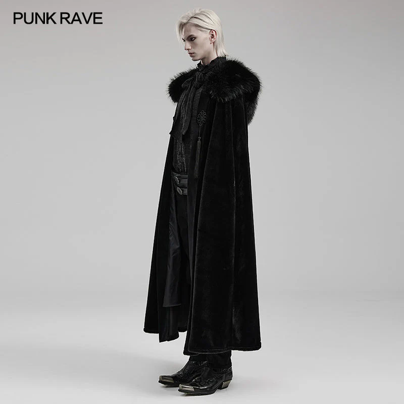 Punk Rave WY-1557DPM Warm Fur Collar Handsome Mens Goth Cloak - Image 7