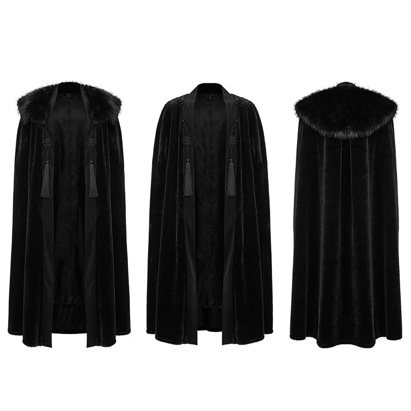 Punk Rave WY-1557DPM Warm Fur Collar Handsome Mens Goth Cloak - Image 8