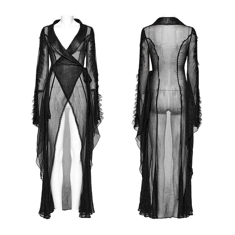 Punk Rave WY-1567XCF Cracked Leather And Chiffon Goth Perspective Long Cardigan - Image 9