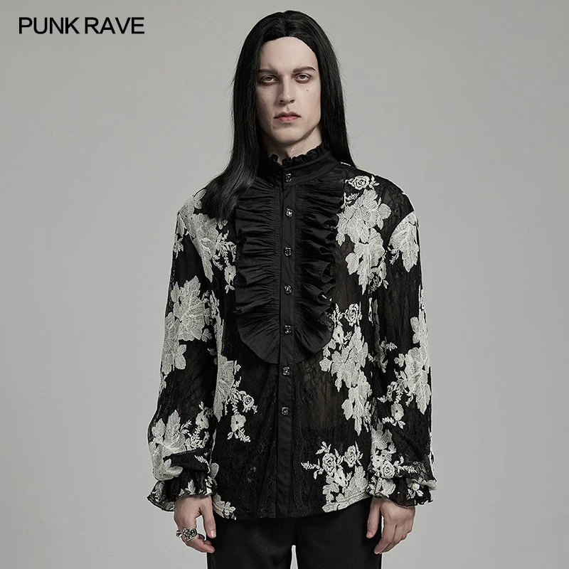 Punk Rave WY-1592CCM Gorgeous Mens Goth Floral Shirt - Image 6