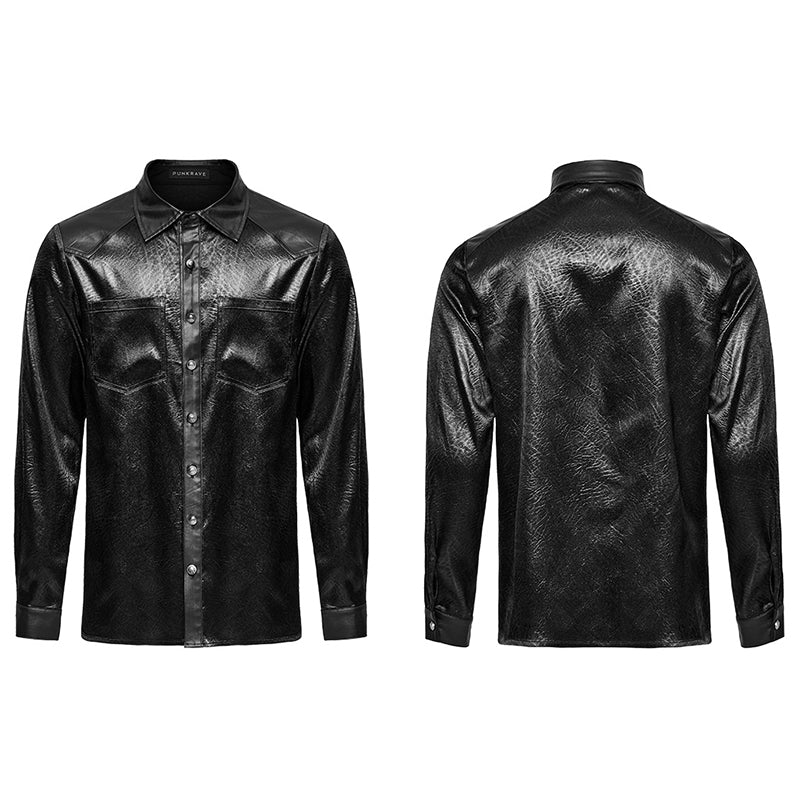 Punk Rave WY-1616CCM Rubberized Minimalist Goth Daily Mens Shirt - Image 4