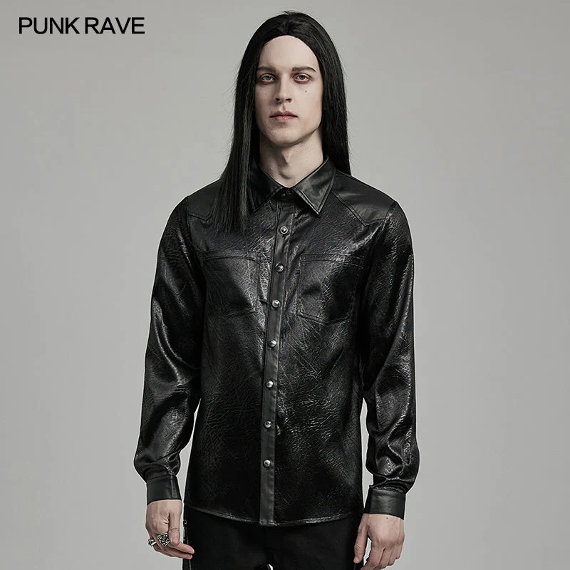Punk Rave WY-1616CCM Rubberized Minimalist Goth Daily Mens Shirt - Image 6