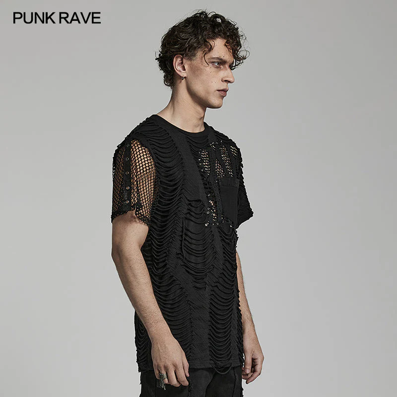 WT-773TDM Punk ripped mest T-shirt - Image 5