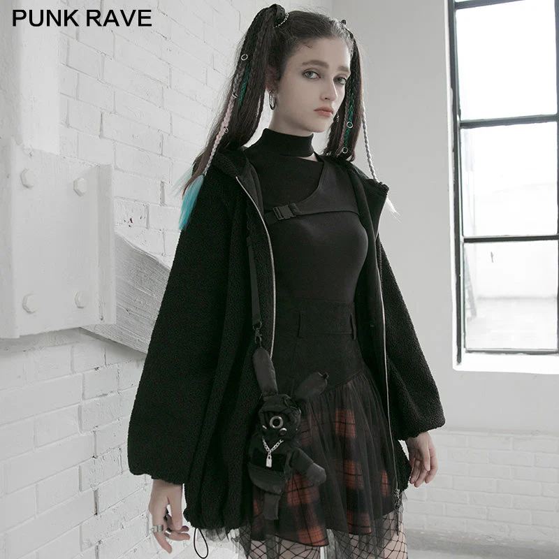 OPQ-892DQF PUNK series mesh stitched plaid high-waisted skirt - Image 3