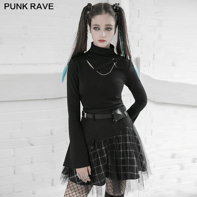 OPQ-892DQF PUNK series mesh stitched plaid high-waisted skirt - Image 5
