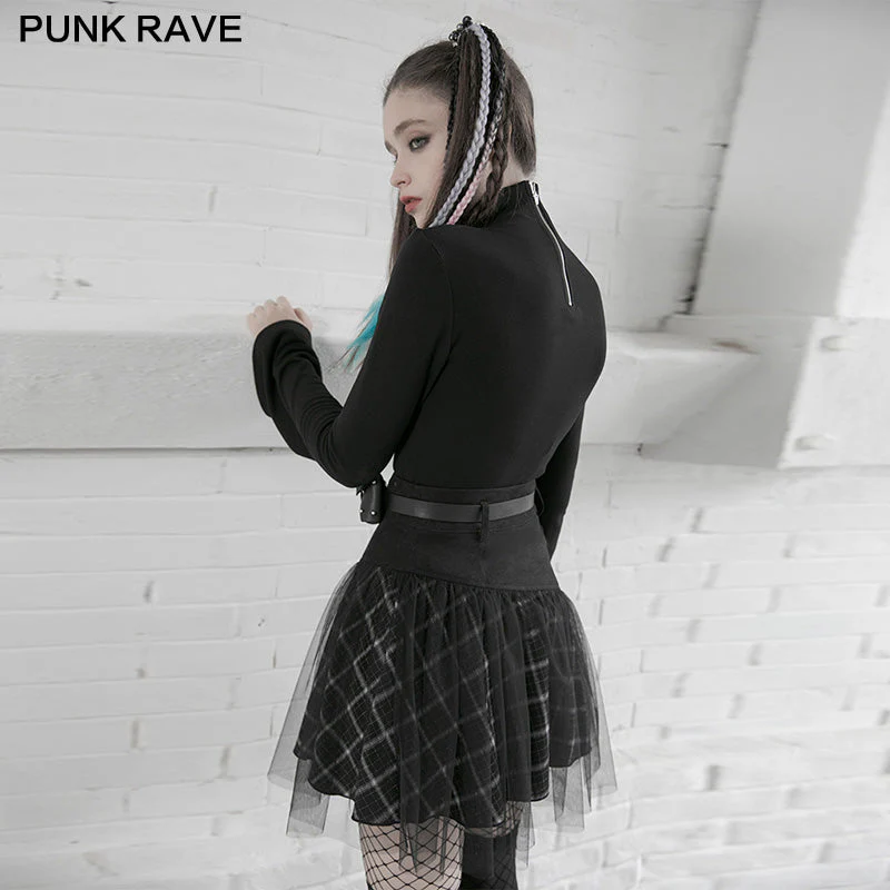 OPQ-892DQF PUNK series mesh stitched plaid high-waisted skirt - Image 7