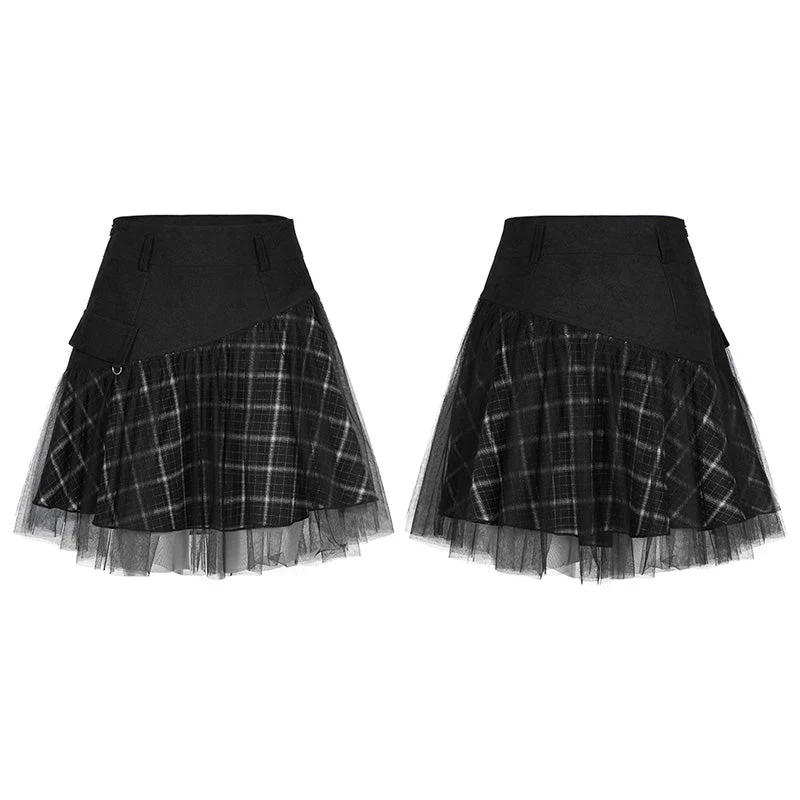 OPQ-892DQF PUNK series mesh stitched plaid high-waisted skirt - Image 8