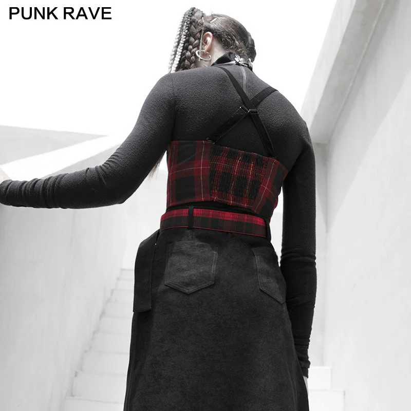OPT-548BXF PUNK series plaid elastic shoulder strap corset vest - Image 3