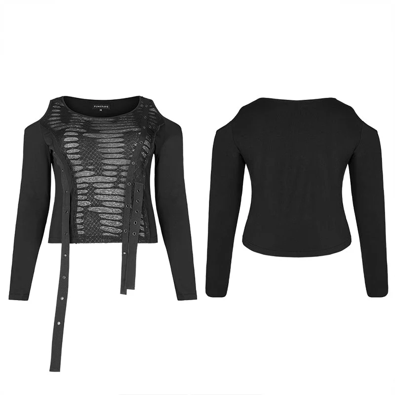 DT-668TCF punk sexy cracked long-sleeved T-shirt - Image 4