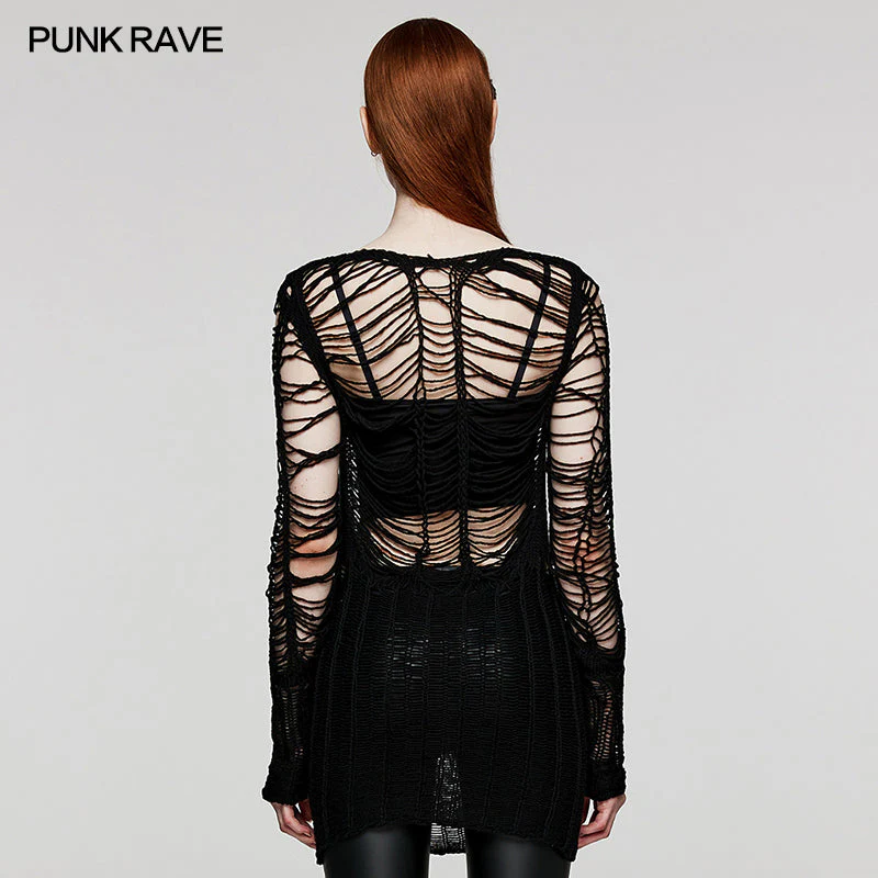 WM-079TMF Punk Sexy Hollow Long Sweater - Image 3