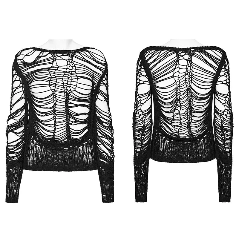WM-078TMF Punk Sexy Hollow Short Sweater - Image 4