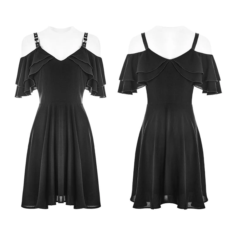 OPQ-301 Punk Sexy Lotus Leaf Chiffon Leather Strap Dress - Image 4