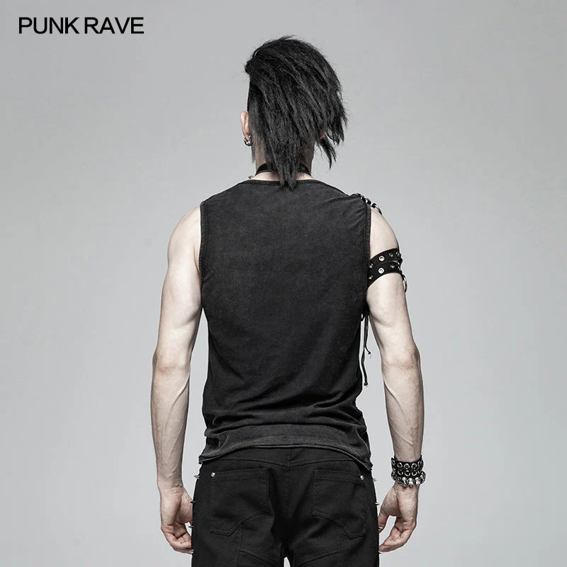 WT-558 PUNK Simple Vest For Men With Detachable Right Shoulder Tab - Image 3