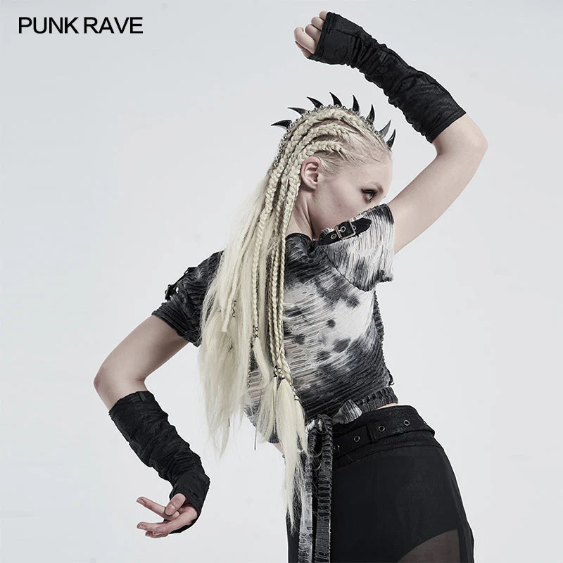 WS-415SSF Punk snake print ripped gloves - Image 2