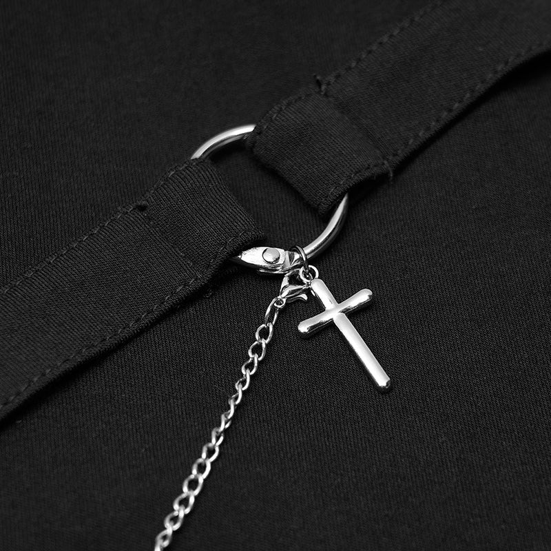 OPT-556TCF Punk strap chain decorated trumpet sleeve fit T-shirt - Image 5