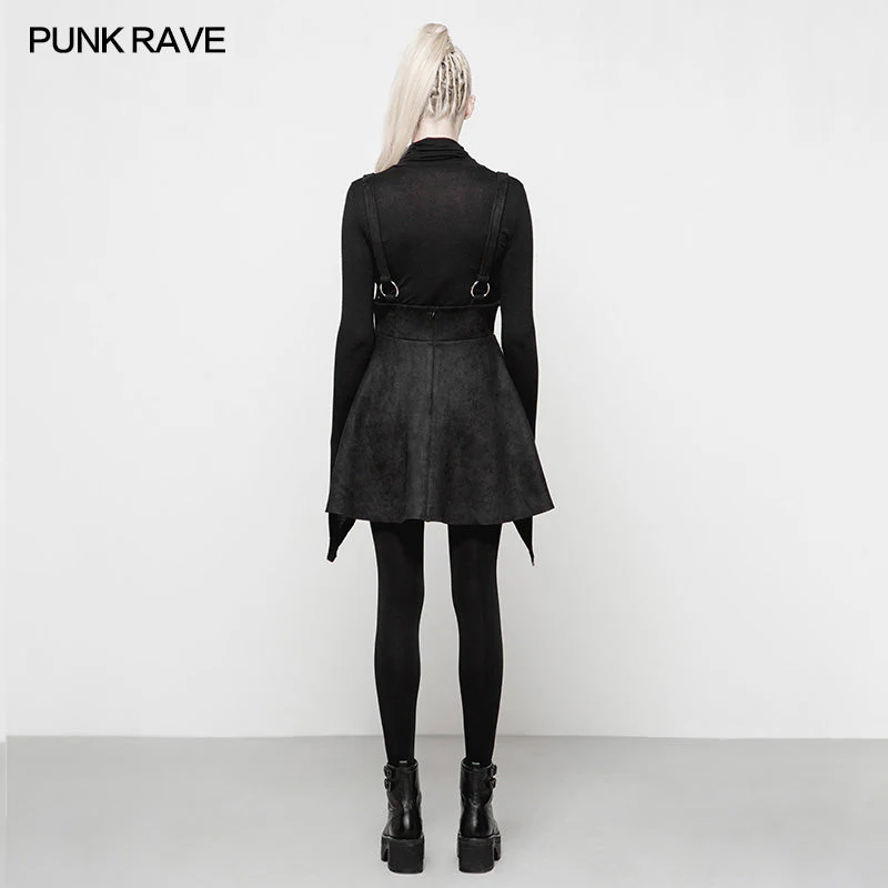 OYQ-016 Punk Suede Personality High Waisted Suspender Skirt For Girls - Image 3