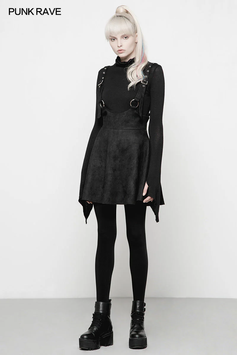 OYQ-016 Punk Suede Personality High Waisted Suspender Skirt For Girls - Image 6