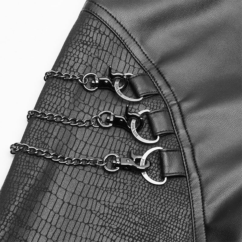 WK-375 PUNK Women PU Leather Leggings Crack Velvet Tight Pants With Detachable Metal Chain - Image 5
