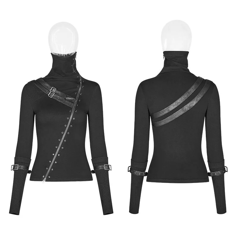 WT-543 Punk Women Turtleneck Metal Long Sleeve T-shirt - Image 4
