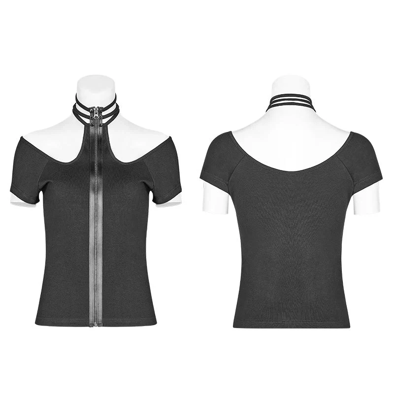 WT-553 Punk WOMENS HALTER Military Short Sleeve Knitted T-shirt - Image 4
