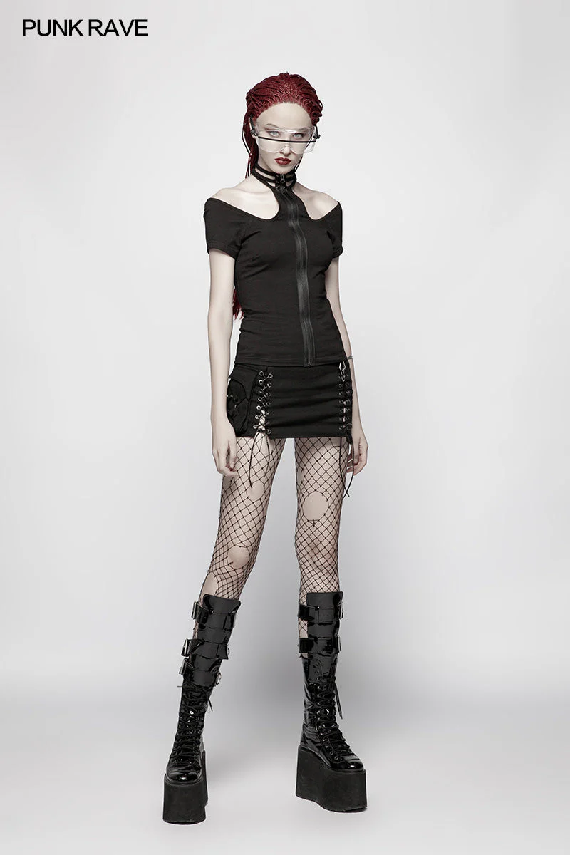 WT-553 Punk WOMENS HALTER Military Short Sleeve Knitted T-shirt - Image 6